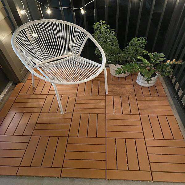 Wood Grain Deck Tiles For Patio & Balcony - Waterproof Snap Lock, Non-Slip Surface Holds 380lbs, Easy DIY Indoor/Outdoor Flooring (12"X12", 44-Pack)