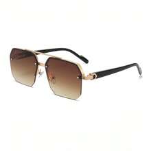 1pc Men's Fashion Cross-Border Double-Bridge Pilot Fashion Glasses, New Style Cycling/Driving Rectangular Frame, Exquisite Half-Frame Glasses