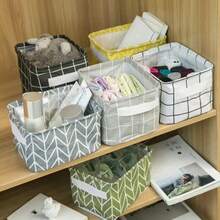 2pcs Multifunctional Cute Floral Print Cotton And Linen Waterproof Desktop Storage Box With Handles, Small Fresh Fabric Storage Basket For Organizing Miscellaneous Items - U08 (2 cái) - Xem 2