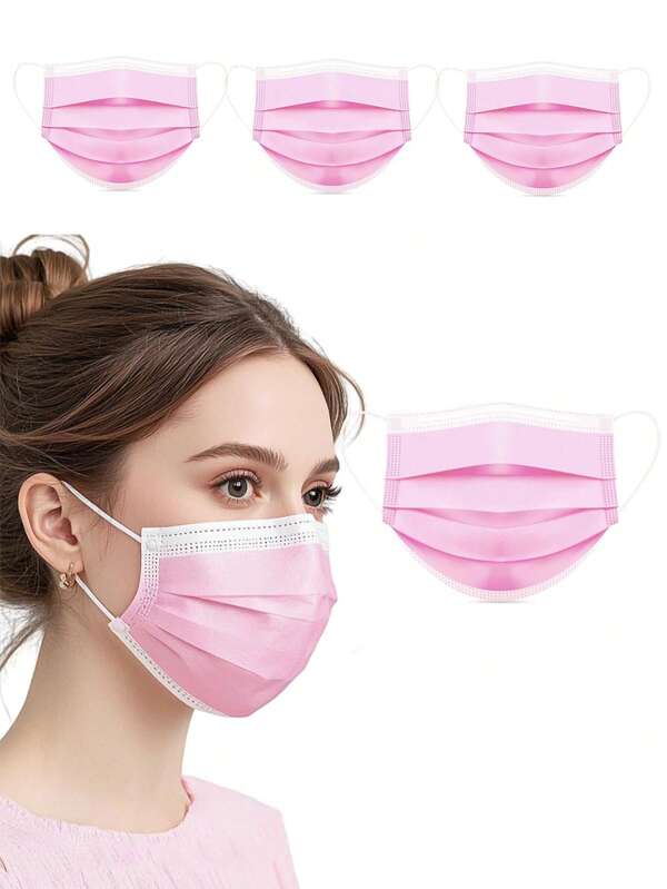 50 Disposable Three-Layer Masks, Home, School, Office And Outdoor Hanging Ear Masks (Pink) Personal And Family Essentials: The Perfect Personal Care Set For Daily Use, Suitable For Home And Office, School And Outdoor, Service Personnel And Personal Needs. The Perfect Gift For Family And Friends.