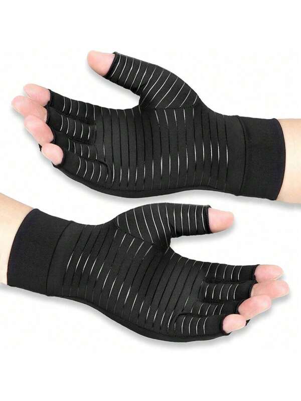1 par de luvas de compressão para artrite, para mulheres e homens, sem dedos, para digitação, suporte para articulações, luvas de íons de cobre para ciclismo, motociclismo e esqui, luvas pretas
