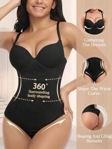 Women Tummy Control Bodysuit Waist Trainer Full Body Shaper Steel Boned Contol Shapewear Built In Underwire Bra  Shapewear Smooth Hip Thong Corset - 黑色 - 查看 2