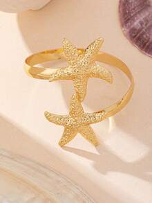 1 件女士海洋风格金属金色海星开口手链，适合日常和节日装扮 - 金黃色 - 查看 3