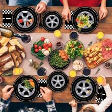 24pcs Black Tire Design Disposable Paper Plates, 7 And 9 Inches Heavy Duty Black Disposable Dinner Plates, Suitable For Racing Events, Competitions, Birthday Parties, Theme Parties, Outdoor Gatherings, Family Occasions