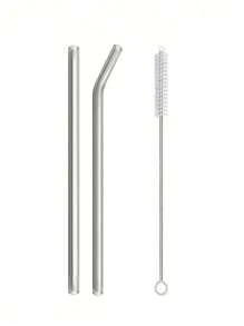 8Pcs Colorful Glass Straws With 2 Cleaning Brushes - 8mm Reusable Drinking Straws, 4 Straight & 4 Bent, Party Supplies For Smoothies, Cocktails, Iced Coffee, Perfect Gift For Home, Weddings, Or Events