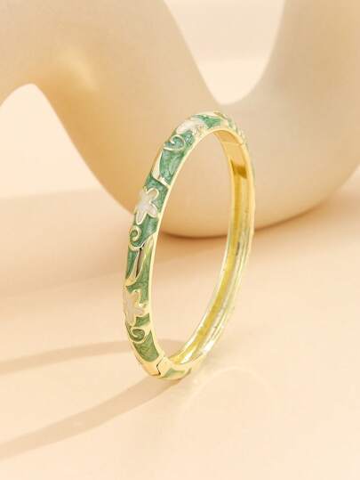 1pc Fashion New Boho Style Gold Plated Star Retro Pattern Enamel Cloisonne Bracelet Bangle Jewelry For Girls And Women
