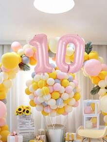 40 Inch Pink Balloon Set 0-9 - Self-Inflating Helium Foil Balloon Numbers Suitable For Baby 1st Birthday Party, Baby Shower, Princess Party And Gender Reveal Party - Light Pink Decoration - Multicolor - View 6