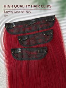 22-Inch 3pcs Clip-In Synthetic Hair Extensions, Natural Red-Orange Color, Straight Style, Suitable For Women And Girls Daily Use - Burnt Orange - View 5