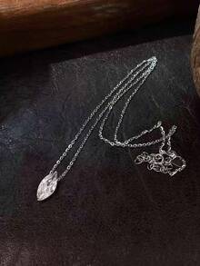 1pc S925 Sterling Silver Minimalist Geometric Pendant Necklace, Elegant Quality Jewelry For Women, Boho Fashion Silver Accessory, Gift For Lover - Silver - View 3