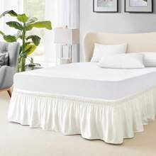 1pc Solid Color Elastic Bed Skirt, Wrap Around Bed Skirt, Soft Bed Cover, Ruffled Lace Bed Skirt, Cotton Comfortable Skin-Friendly Durable