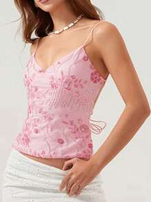 Top de tirantes de mujer estilo Y2K con lentejuelas, escote en V, espalda abierta, tirantes cruzados, diseño lindo y brillante, corte bajo para verano