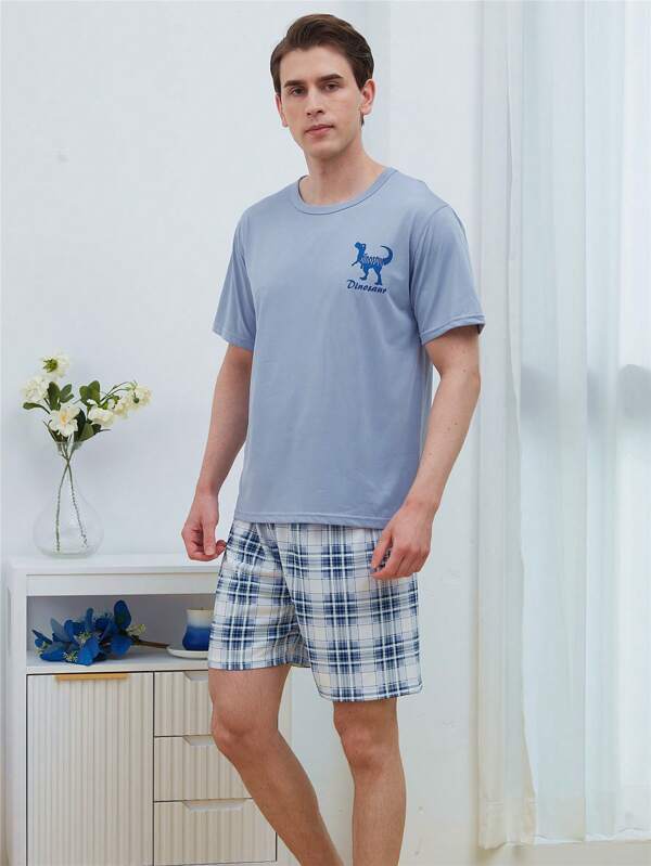 2pcs Men's Lightweight Short Sleeve And Shorts Pajama Set, Summer Sleepwear