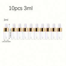 10 Peças Frascos de Vidro Transparentes a Prova de Vazamentos com Tampas de Alumínio Dourado - Tamanhos de 0,03oz, 0,07oz, 0,1oz, 0,17oz - Frascos Conta-gotas Mini Vazios para Óleos Essenciais, Viagem e Contêineres de Teste de Líquidos, Frascos de Óleo Essencial
