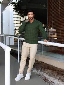 TRICOT DE LUXO Knitted Sweater Men's Cold Weather Polo Collar Detailed Chic High Quality Autumn Winter Long Sleeve - 軍綠色 - 查看 5