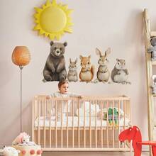 卡通动物组合壁纸适用于卧室、客厅、玄关、家居装饰背景 - 彩色 - 查看 12