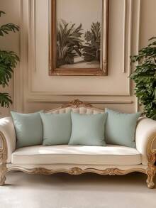 1pc/2pcs/4pcs Green Pillow Case, Reversible Printed Design Cushion Cover Suitable For Sofa, Living Room, Washable, Without Pillow Insert, Home Decor - Green - View 8