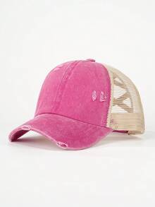 1pc Distressed Criss-Cross Meshy Ponytail Baseball Cap, Outdoor Adjustable Sun Ion Casual Hat For Boys And Girls, Suitable For Spring, Autumn, Travel, Beach - Washed Ripped Cross Ponytail Baseball Cap - View 23