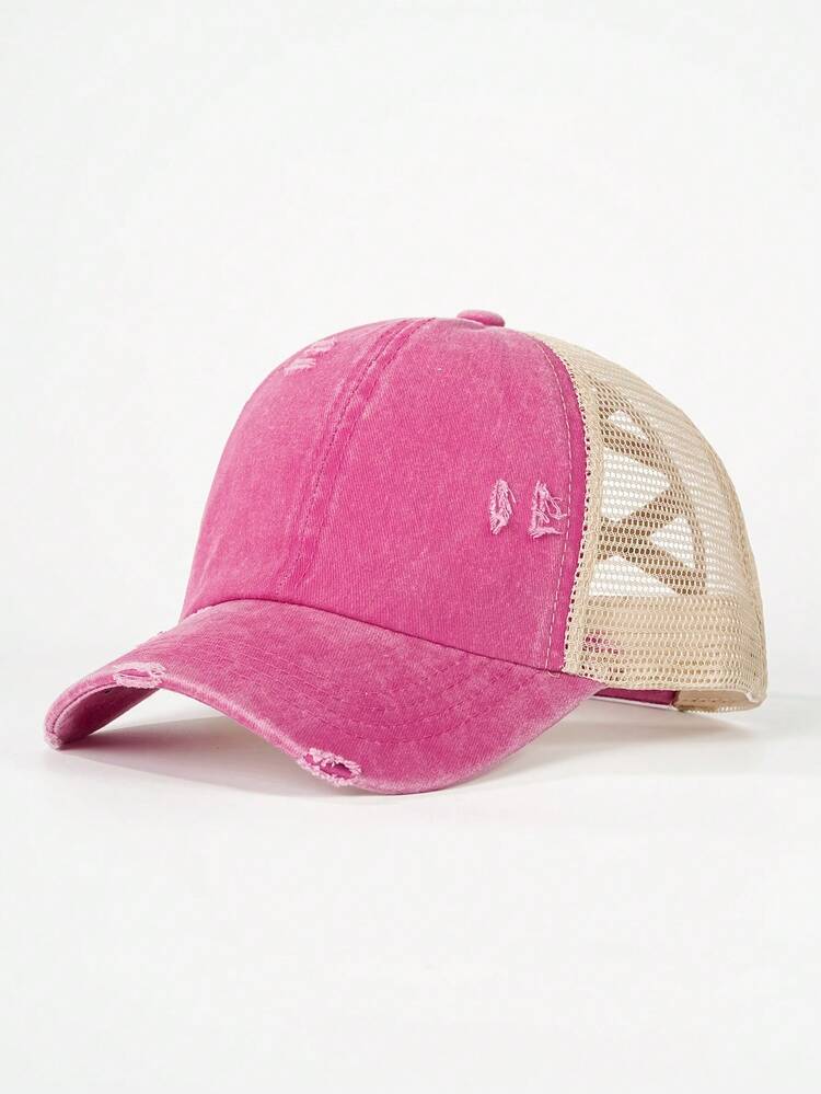 1pc Distressed Criss-Cross Meshy Ponytail Baseball Cap, Outdoor Adjustable Sun Ion Casual Hat For Boys And Girls, Suitable For Spring, Autumn, Travel, Beach - Washed Ripped Cross Ponytail Baseball Cap - View 25