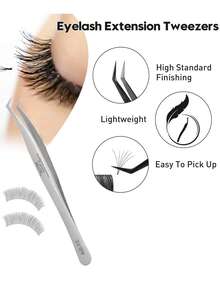 VETUS 1/2支装不锈钢镊子，手工DIY睫毛镊子，弯头和直头两用，适用于睫毛嫁接，化妆工具