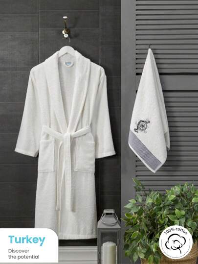 2 delar 100 % bomull unisex badrocksset, frotté basturock och huvudhandduk 50*85 Cm