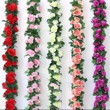 Cordão De Flores Primavera Outono 2m Artificial Plantas Folhagem Rosas - Pink - Visão 3