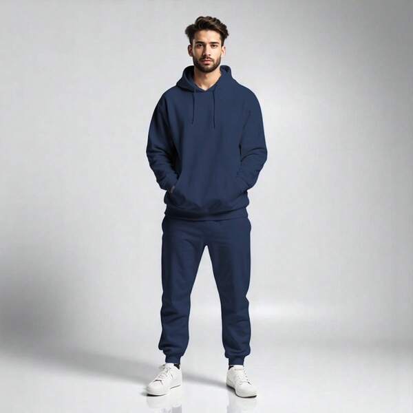 CONJUNTO CASUAL TIPO DEPORTIVO 2 PIEZAS, SUDADERA CON CAPUCHA Y PANTALON CON JARETA O CIERRE PARA HOMBRE