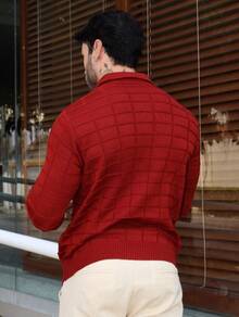 TRICOT DE LUXO Knitted Sweater Men's Cold Weather Polo Collar Detailed Chic High Quality Autumn Winter Long Sleeve - 紅色 - 查看 3