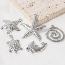 5 Stücke Edelstahl Ozean Themen Anhänger Sortiment - Seestern, Muschel, Schildkröte, Hai, Fisch, Delfin, Seepferdchen. Geeignet für Armband, Halskette, Knöchel, Ohrring Schmuck DIY, Vintage, Strand, Party Elemente, 18 Karat vergoldet