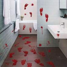 1pc/5pcs/10pcs Halloween Decorations Terror Bloody Handprint Footprint Window Stickers Halloween Party Wall Decal Stickers Floor Clings Props - Red - View 3