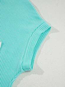 Acelitt 浅蓝色撞色口袋圆领针织T恤，休闲夏季款 - 藍色 - 查看 8