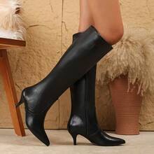 1. Fashionable Pointed Toe Kitten Heel Women's Over-The-Knee Boots, Elegant Side Zipper 6cm Black High Heel Shoes, Comfortable High Heel Women's Winter Boots Suitable For Shopping, Gatherings, Holiday Parties