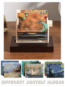 1 PC 2025 Mini Calendar Mecanic de Birou - Design de Artă Faimoasă în Lume, Decor de Masă Vintage Drăguț pentru Birou și Studiu, Planificator de Program Reutilizabil, Cadou Unic de Crăciun de Anul Nou pentru Iubitorii de Artă, Studenți și Profesioniști, Înapoi la Școală, Rechizite Școlare