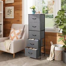 5 抽屉高布艺梳妆台，木质台面，储物整理箱，适用于卧室、衣柜、走廊，坚固的钢架，灰色抽屉整理器，开学旅行必需品房间装饰 - 灰色 - 查看 1