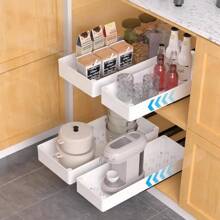 Organizer estraibile per mobiletti - Cassetti scorrevoli extra forti con pellicola adesiva per stoccaggio in cucina e mobiletti, design in plastica bianca multicomparto per spezie, utensili e stoviglie, per mobiletti da cucina