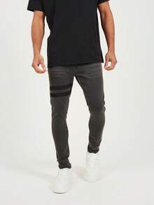 brave soul Skinny Fit Jean With Printed Stripe Detail - Charcoal - View 3