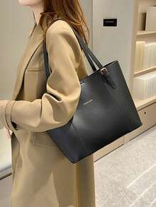 Vintage Minimalist Large Capacity Commuter Shoulder Bag, Women 2024 New Fashion, New Fashionable Big Bags For Women , Vintage Bag - Black - View 4