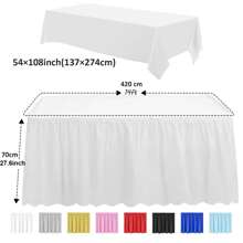 Juego de mantel y falda de mesa, falda de mesa desechable de 29 in x 14 ft y mantel de plástico de 54 x 108 in para mesas rectangulares, bodas, fiestas de bufé, fiestas de cumpleaños, decoraciones de baby shower, Navidad, San Valentín, Pascua (Blanco, Negro, Rosa, Azul)