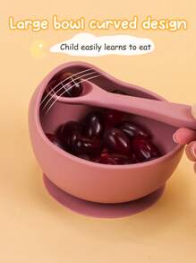 2pcs-Set Customized Name Silicone Kid Bowl Suction Silicone Handle Fork And Spoon Soft Children Tableware Solid Color Baby Lunch Plate Custom Child Stuff Personalized Gifts Winter Eve Gifts Back To School Winter Gift Ideas Boy Girl Valentine's Day