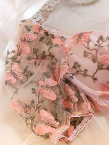 Sexy Butterfly Embroidery Mesh Insert Cropped Lingerie Set For Women, & Revealing Design For Going Out - Pink - View 8