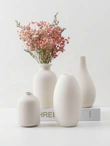 1个/4个装白色陶瓷花瓶，小花瓶，装饰性，现代农舍风格家居装饰，干花花瓶，创意摆件，桌面摆件，书架摆件，生日毕业礼物，房间装饰玻璃花瓶 - 白色 - 查看 6