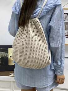 Yogodlns High Quality Casual Bag Hollow Out Woven Handmade Bucket Bag Women Handbag Large Capacity Tote Bag Lady Purse Shoulder Bag Fashion Women Hollow Woven Shoulder Bags Large Capacity Crochet Backpack Knitting Handbags Female Shopping Tote