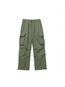 Pantalón paracaidista impermeable de secado rápido y corte holgado Multibolsillos Cintura con cordón Adecuado para actividades de ocio al aire libre - Verde - Ver 7