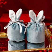 5pcs Velvet Tassel Drawstring Pouches With Cute Rabbit Ears, Wedding Candy Bags, Marriage Ceremony Favor Bags, Little Gift Bags With Ribbons