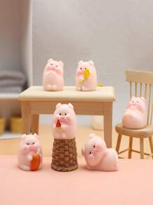 6pcs Cute Pig Micro-Landscape Decor, Handmade Tabletop Ornaments, Premium Resin Crafts, Creative Car Accessories