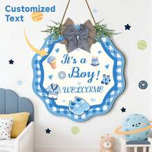 1pc Personalized Wooden Baby Boy Birth Announcement Plaque, Customizable Text And Blessings, Welcome Baby, Newborn Commemoration, Vintage Blue Wooden Wall Art Decor, Perfect For Nursery, Wedding, Birthday And Holiday Decoration, Home Decor - Blue - View 3