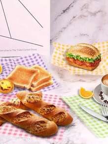 50 pièces/100 pièces Papiers de cuisson à carreaux de couleur aléatoire, Dessert Decor Pads, Papiers sulfurisés convenant aux sandwiches, hamburgers, frites