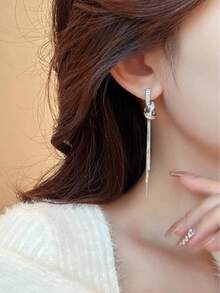 2 件优雅水晶银长流苏耳环，百搭迷人，适合作为女士日常佩戴耳环或礼物 - 銀色 - 查看 3
