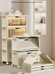 1pc (45cm/17.71in-60cm/23.6in) Wide Collapsible Storage Cabinet, Flip-Top With Magnetic Door And Wheels, Large Capacity Storage Organizer For Clothes, Blankets Etc. - Ideal For Home, Bathroom, Office Or Holiday Gift, Bathroom Storage Cabinet | Rustic Decor Cabinet | Durable Storage Organizer, Closet Storage And Under Bed Storage
