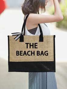 Beach Themed Women's Beach Tote Bag Set With Artistic Lettering "The Beach Bag" Pattern, Large Capacity Tote Bag And Two Cosmetic Bags For Weddings, Perfect For Vacations And Holidays, Suitable For Daily Use, Great Gift For Women, Moms, Teachers, Friends, Bridesmaids, Students, Back To School, Large Bag, Travel Tote Bag For Vacations, Weekend Getaways, Short Trips, Personalized Birthday Gifts, Gifts For Friends - Khaki - View 6