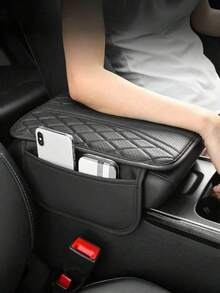 1pc Car Center Console Armrest Box Pad, Universal Cushion Cover Protector With Embroidery, Interior Decoration Accessories - one-size - View 2